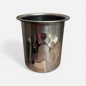 Pet Metal Treats Storage Canister Stainless Steel with Paw Print Jar Silver